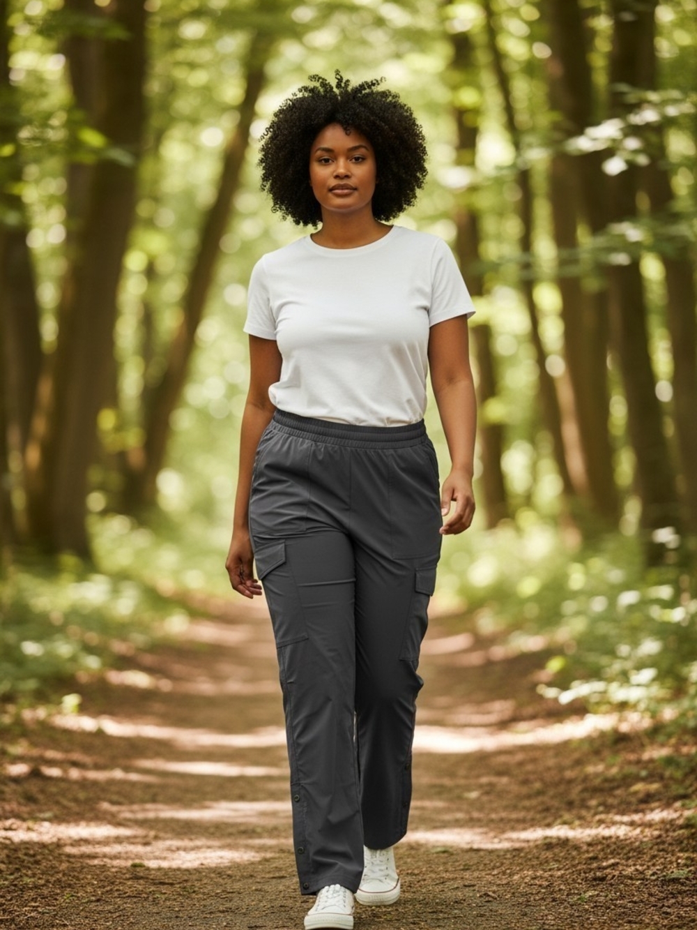 Baleaf Women's L Charcoal Cargo Hiking Pants/Capri Comfortable Trousers UPF 50